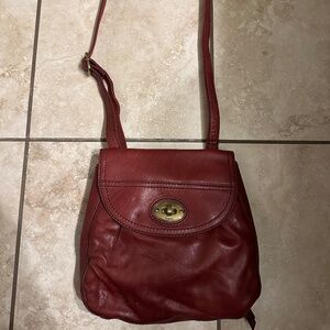 Fossil Red Genuine Leather Crossbody Purse